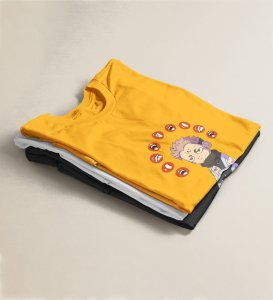 Nine Faced Itadori Cotton Yellow Printed Tshirt For Mens and Boys