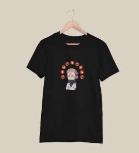 Nine Faced Anime Cotton Black Tshirt For Mens and Boys
