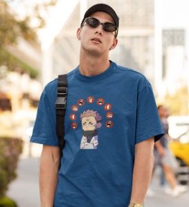 Nine Faced Anime Cotton Blue Tshirt For Mens and Boys