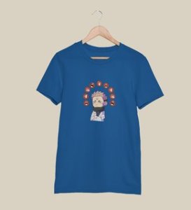 Nine Faced Anime Cotton Blue Tshirt For Mens and Boys