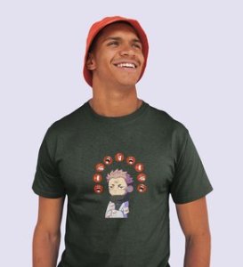 Nine Faced Anime Cotton Green Tshirt For Mens and Boys