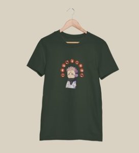Nine Faced Anime Cotton Green Tshirt For Mens and Boys