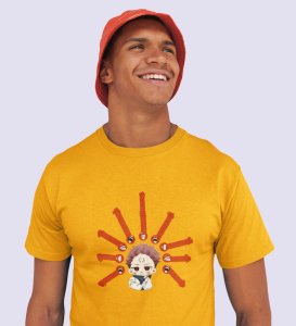 Nine Faced Anime Cotton Yellow Tshirt For Mens and Boys