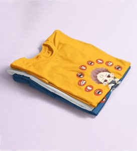 Anime Printed Itadori Cotton Yellow Tshirt For Mens and Boys