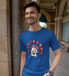 Itadori Two Faces, Printed Cotton Blue Tshirt For Mens and Boys