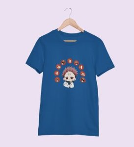 Itadori Two Faces, Printed Cotton Blue Tshirt For Mens and Boys