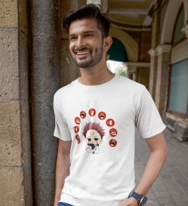 Itadori Two Faces, Printed Cotton White Tshirt For Mens and Boys