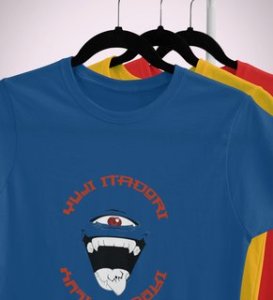 Itadori Two Faces, Printed Cotton Blue Tshirt For Mens and Boys