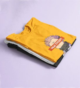 Itadori Two Faces, Printed Cotton Yellow Tshirt For Mens and Boys