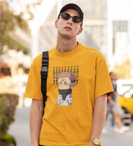 Monster Itadori, Printed Cotton Yellow Tshirt For Mens and Boys