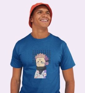 Yuji Itadori Printed Cotton Blue Tshirt For Mens and Boys