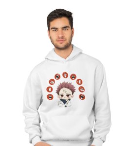 Itadori Two Faces Printed Cotton White Hoodies For Mens and Boys