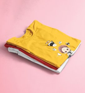 Sarcastic Itadori Cotton Yellow Printed Tshirt For Mens and Boys