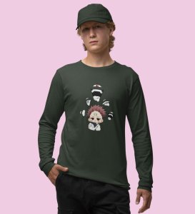 Cute Itadori Printed Cotton Green Full Sleeves Tshirt For Mens and Boys