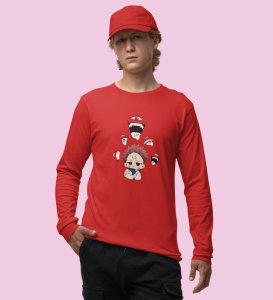 Cute Itadori Printed Cotton Red Full Sleeves Tshirt For Mens and Boys