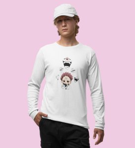 Cute Itadori Printed Cotton White Full Sleeves Tshirt For Mens and Boys