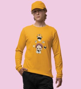 Cute Itadori Printed Cotton Yellow Full Sleeves Tshirt For Mens and Boys