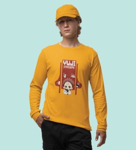 Sarcastic Itadori Cotton Yellow Printed Full Sleeves Tshirt For Mens and Boys