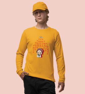 Spiritual Itadori Cotton Yellow Printed Full Sleeves Tshirt For Mens and Boys