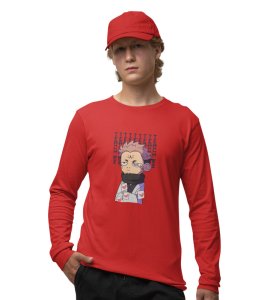 Evil Eye Itadori Cotton Red Printed Full Sleeves Tshirt For Mens and Boys