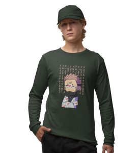 Pissed Itadori Cotton Green Full Sleeves Tshirt For Mens and Boys