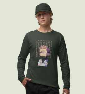 Pissed Itadori Cotton Green Full Sleeves Tshirt For Mens and Boys