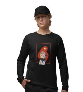 Anime Printed Cotton Black Full Sleeves Tshirt For Mens and Boys