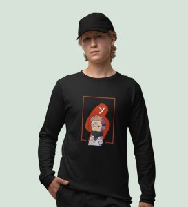 Anime Printed Cotton Black Full Sleeves Tshirt For Mens and Boys
