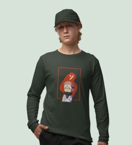 Anime Printed Cotton Green Full Sleeves Tshirt For Mens and Boys