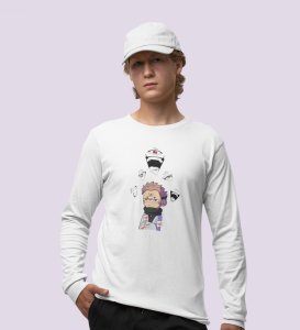 Anime Printed Cotton White Full Sleeves Tshirt For Mens and Boys