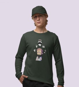 Printed Itadori Anime Cotton Green Full Sleeves Tshirt For Mens and Boys