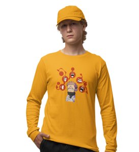 Itadori's Five Faces Cotton Yellow Full Sleeves Tshirt For Mens and Boys