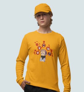 Itadori's Five Faces Cotton Yellow Full Sleeves Tshirt For Mens and Boys