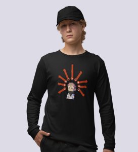 Printed Anime Cotton Black Full Sleeves Tshirt For Mens and Boys