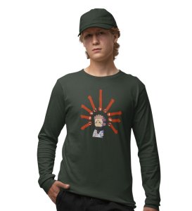 Printed Anime Cotton Green Full Sleeves Tshirt For Mens and Boys