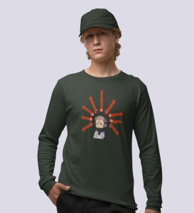 Printed Anime Cotton Green Full Sleeves Tshirt For Mens and Boys