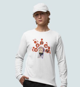 Printed Anime Cotton White Full Sleeves Tshirt For Mens and Boys