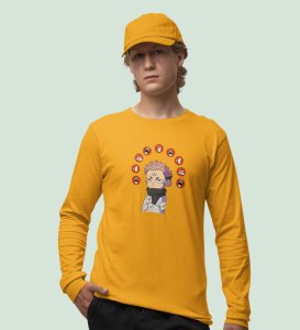 Printed Anime Cotton Yellow Full Sleeves Tshirt For Mens and Boys