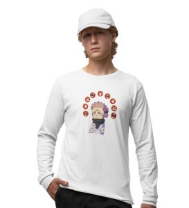 Five Faces Of Itadori Cotton White Printed Full Sleeves Tshirt For Mens and Boys