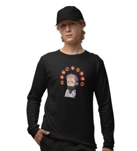 Nine Faced Itadori Cotton Black Printed Full Sleeves Tshirt For Mens and Boys