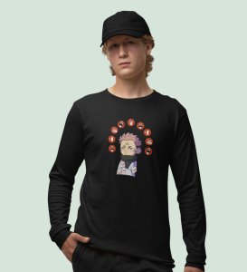 Nine Faced Itadori Cotton Black Printed Full Sleeves Tshirt For Mens and Boys