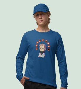 Nine Faced Itadori Cotton Blue Printed Full Sleeves Tshirt For Mens and Boys