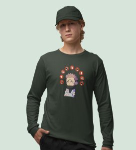 Nine Faced Itadori Cotton Green Printed Full Sleeves Tshirt For Mens and Boys