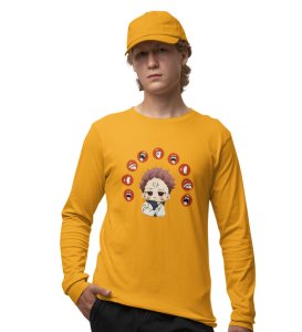 Nine Faced Itadori Cotton Yellow Printed Full Sleeves Tshirt For Mens and Boys