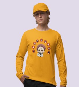 Nine Faced Itadori Cotton Yellow Printed Full Sleeves Tshirt For Mens and Boys