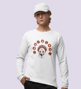 Nine Faced Anime Cotton White Full Sleeves Tshirt For Mens and Boys