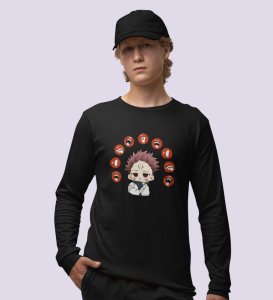 Anime Printed Itadori Cotton Black Full Sleeves Tshirt For Mens and Boys