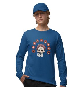 Anime Printed Itadori Cotton Blue Full Sleeves Tshirt For Mens and Boys