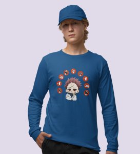 Anime Printed Itadori Cotton Blue Full Sleeves Tshirt For Mens and Boys