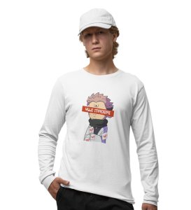 Monster Itadori, Printed Cotton White Full Sleeves Tshirt For Mens and Boys